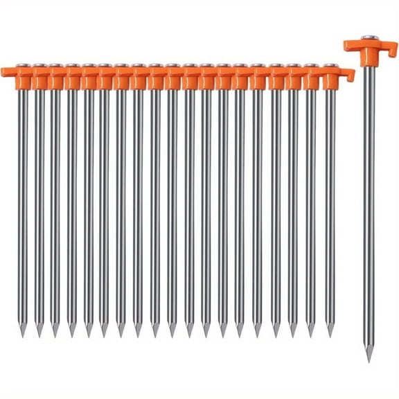 Mapskey Tent Stakes 20 pack, 9.84 inch Heavy Duty Galvanized Non-Rust Ground Stakes Metal Tent Pegs Ground Stakes Tent Spikes for Camping Patio, Garden, Canopies, Grassland, Outdoor, Orange