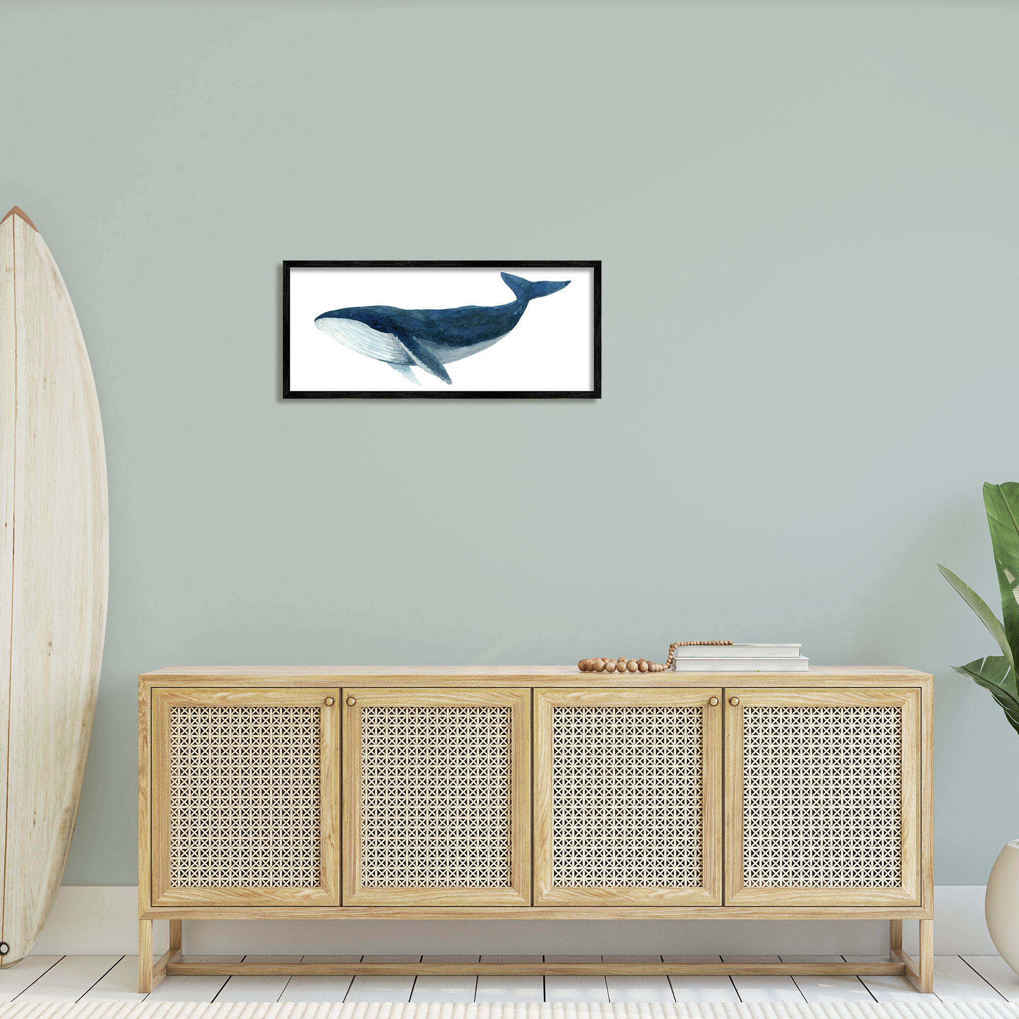 Stupell Industries Blue Whale Marine Animal Watercolor Painting over White, 30 x 13,Design by Jeannine Saylor