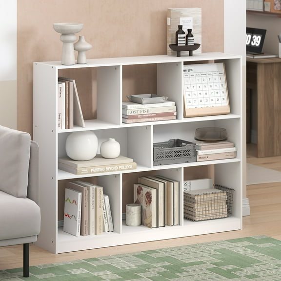 Furinno Daly 8-Cube Horizontal 3 Tier Bookcase, Bookshelf, Storage Organizer, 47 Width, White