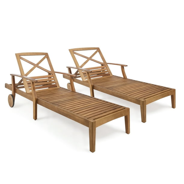 Thalia Outdoor Acacia Wood Chaise Lounge, Set of 2, Teak ...