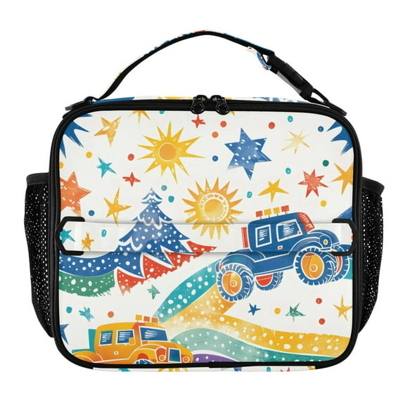 ALAZA Cartoon Monster Trucks Lunch Box Insulated Lunch Bag Cooler Tote with Shoulder Strap