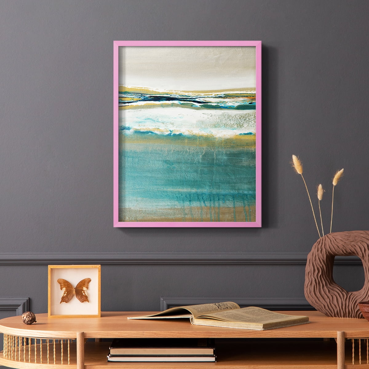 Aqua Quartz V2 Framed Print in Pink Solid Wood Framed Print No Nail Hanging