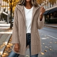 thumbnail image 5 of Women's Fleece Lined Jackets Hooded Cable Textured Zip Front Mid Length Coat Plush Coats for Women Beige XL, 5 of 7