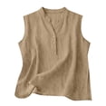 thumbnail image 2 of Plus Size Linen Tank Tops for Women Casual Summer Shirts,Solid Button V Neck Sleeveless Blouses,Trendy Going Out Tees Khaki XL, 2 of 8