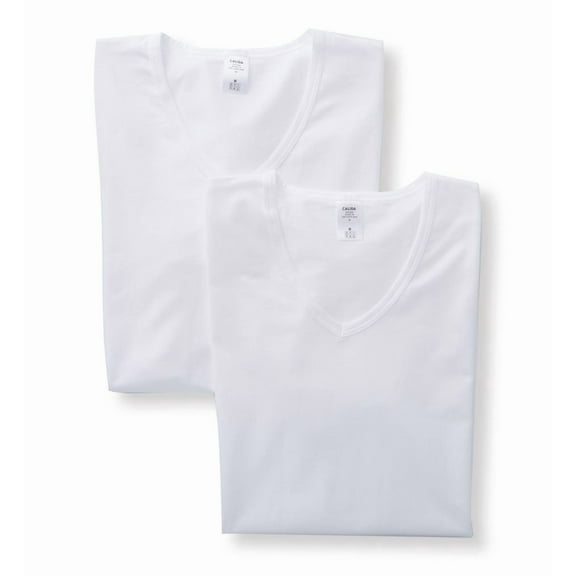Men's Calida 14241 Natural Benefit V-Neck T-Shirts - 2 Pack (White S)