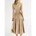 thumbnail image 5 of Long Sleeve Autumn Winter Women V-neck Slim Fit Knit Dress Knee-length Maxi Dress, 5 of 5