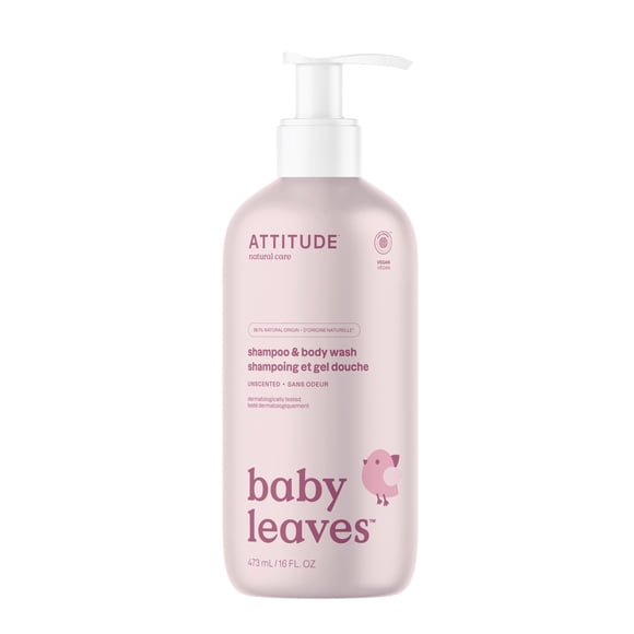 ATTITUDE baby leaves 2-in-1 Shampoo & Body Wash, Unscented, 473 mL