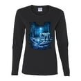 thumbnail image 2 of Wild Bobby, Tiger In The Snowy Night Animal Lover Womens Graphic Long Sleeve T-Shirt, Black, Small, 2 of 3