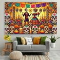 thumbnail image 2 of 1 PC, 2D Flat Day of the Dead Skeleton Wedding banner 0.87x43.31 inches (180x110cm), universal daily wall decoration, elegant daily front door decoration, party banner, decorative flag, home kitchen, 2 of 6