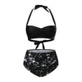 thumbnail image 3 of Lopeceal Women Two Piece Vintage Swimsuit Retro Halter Ruched High Waist Bikini with Bottom, 3 of 6