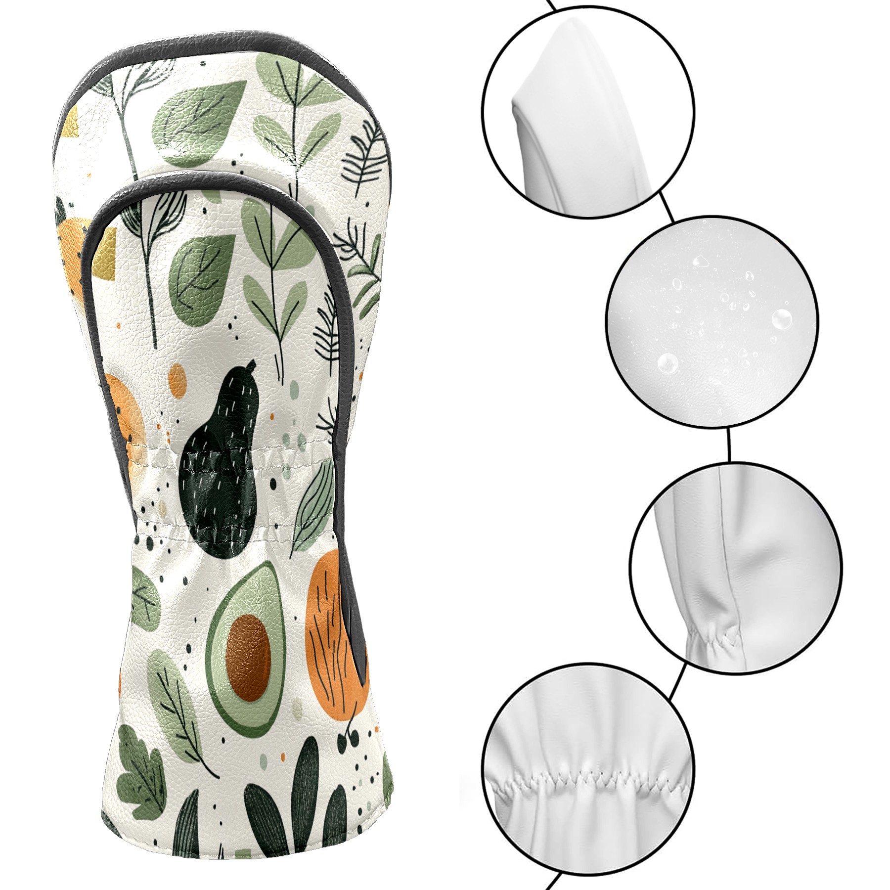 Golf Club Covers PU Leather Waterproof Head Covers for Fairway Woods Hybrids Vegetable Avocado