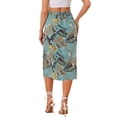 thumbnail image 3 of INSPIRE CHIC Women's Hawaiian Skirts 2024 Summer Beach Ruched Front Tropical Skirt with Slit XS Mint Blue, 3 of 6