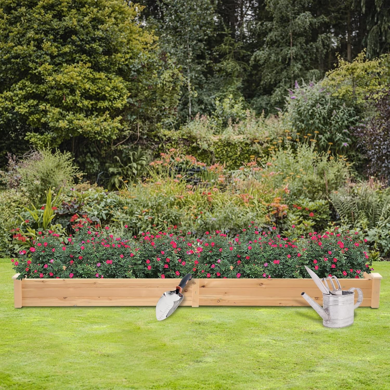 Outdoor Gardens 8ft Raised Garden Bed Wooden Garden Box, Planter Box Kit for Planting Flowers Vegetables Fruits, Natural