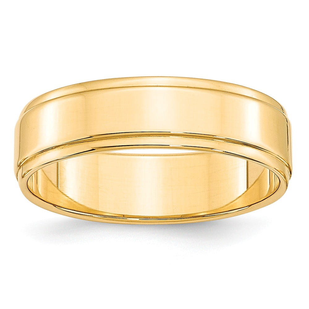 Discount Jewelers - Real 14kt Yellow Gold 6mm Flat with Step Edge Band ...