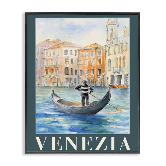 Stupell Industries Venezia Gondola View Black Framed Giclee Art, design by Lanie Loreth