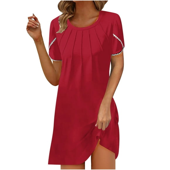 QIPOPIQ Casual T Shirt Dresses for Women Flowy Swing Tunic Dress Pockets Clearance