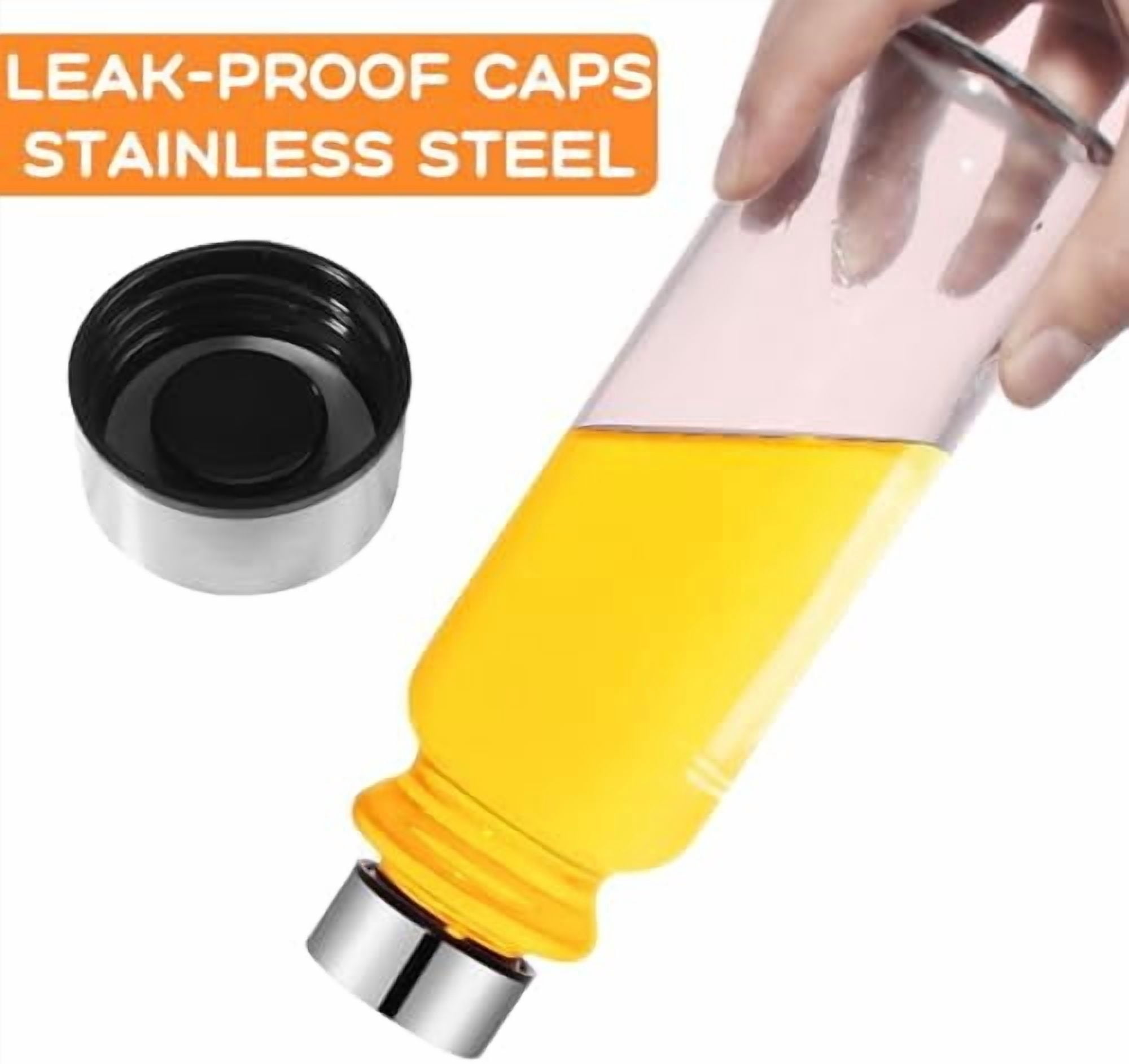 Glass Water Bottles Set of 6, 18 oz, Reusable Water Bottle with Lids, LeakProof Juice Bottles, BPA Free, Container Bottle for Refrigerator, Suitable for Beverage, Milk, Soda