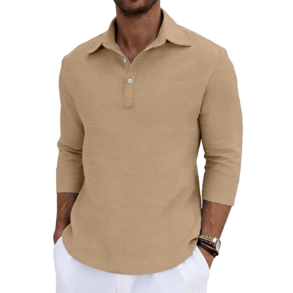 Mens Bamboo Linen Shirts Long Sleeve Blouses Slim Fit Textured Collared Shirts Quarter Zip Sweatershirts Casual Lightweight Dressy Blouses