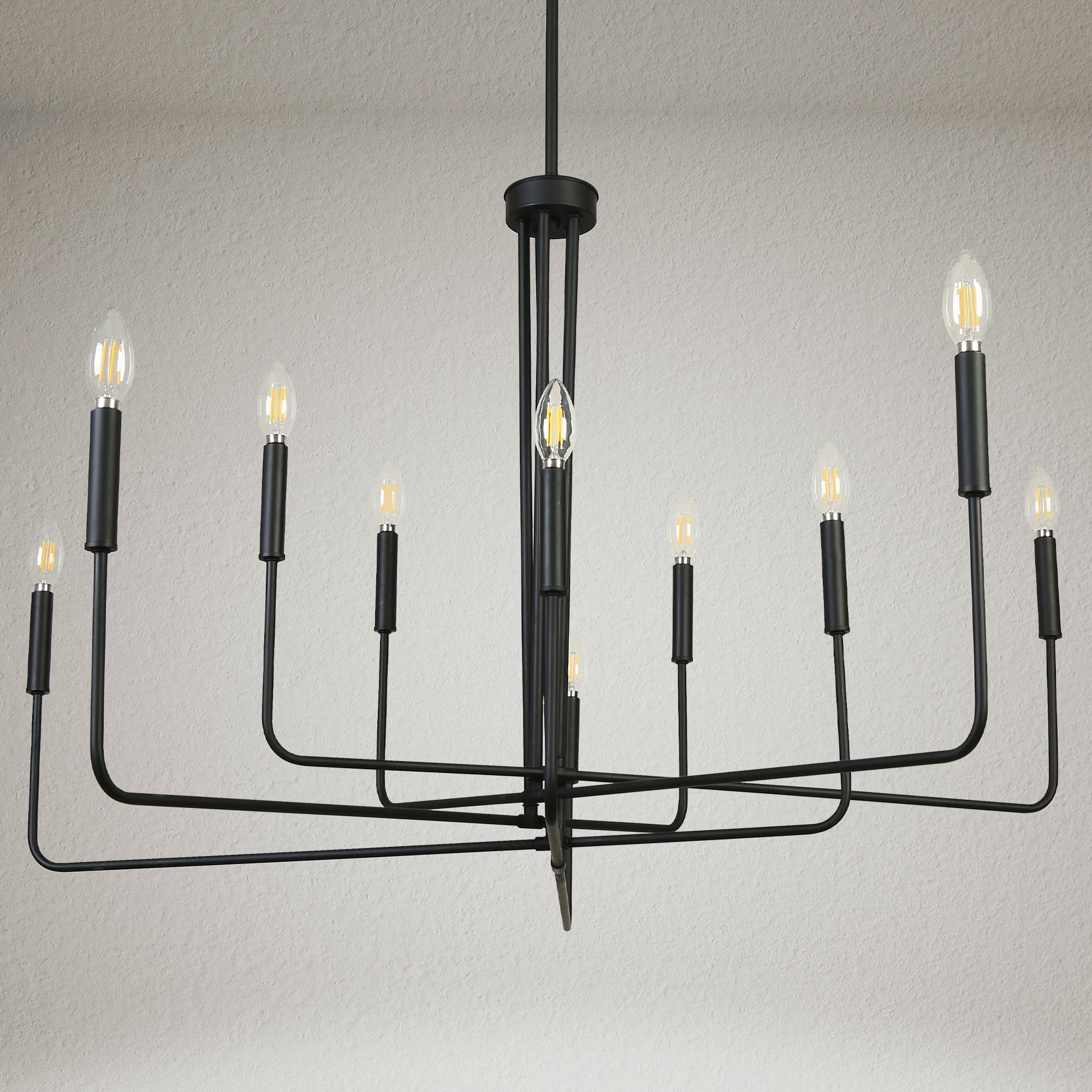 LNC Donnish 10 -Light Matte Black Metal Metal Chandelier
