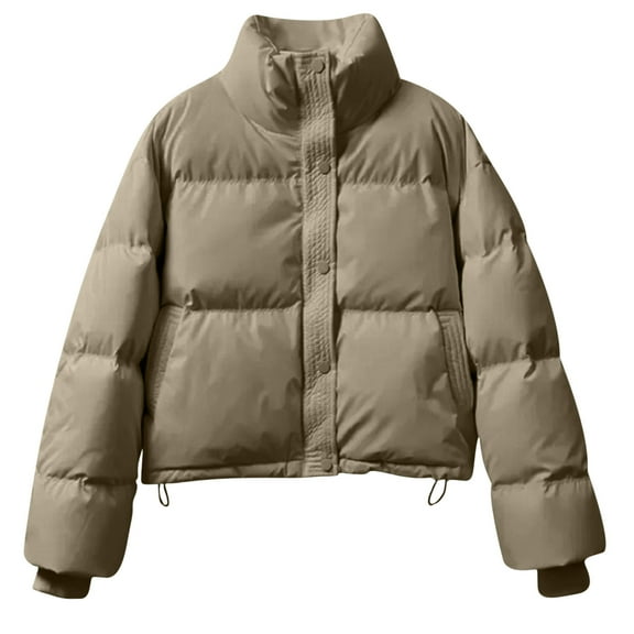 Hvyesh Winter Crop Hooded Puffer Jacket Women Baggy Zip Up Quilted Down Jackets Warm Long Sleeve Padded Coat Thermal Outerwear