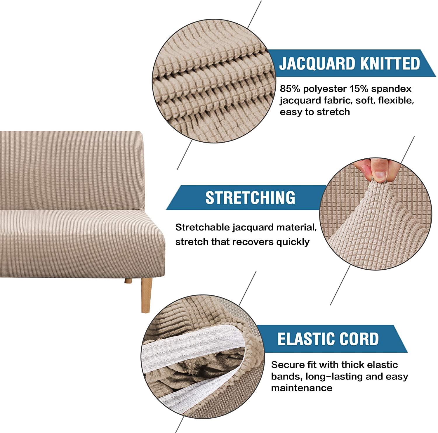 XUELC Armless Stretch Thickened Sofa Bed Cover Protective Cover Stretch Functional Rich Texture High Spandex Small Plaid Jacquard Fabric Duvet Cover