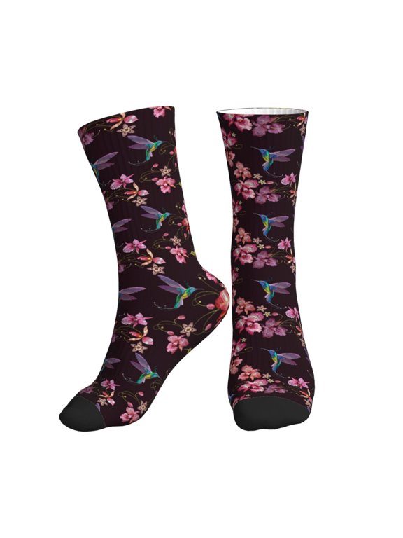 Crew Socks for Women Men Athletic - Humming Bird And Tropical Soft Comfort Breathable Mid-Calf Sole Running Socks Womens Men