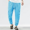 thumbnail image 3 of Fashion YLSDY Men's Casual Cargo Jogger Pants with Elastic Waistband Drawstring Cotton Linen Sports Pants with Pockets Light Blue XXXL, 3 of 6