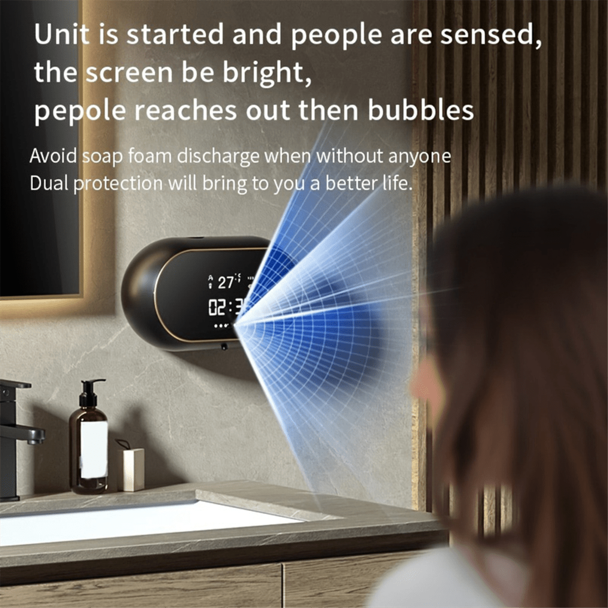 Automatic Soap Dispenser Wall Mount Rechargeable LED Display Gel Soap Dispenser for Kitchen Bathroom White