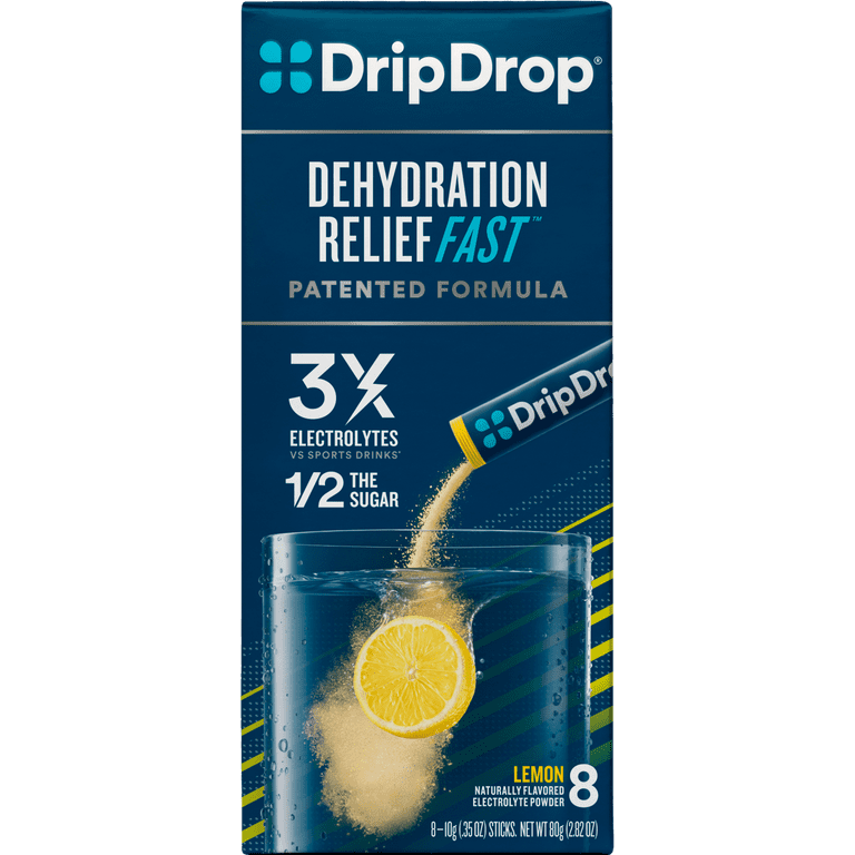 DripDrop - Electrolyte Powder for Dehydration Relief Fast - Lemon - 8 Pk ( HSA/FSA Approved) 