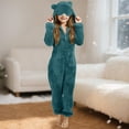 thumbnail image 2 of LIJCC Kid Girls Fleece Lined Onesies Cute Bear Hooded Winter Warm Zip Up Straight Leg Furry Pajamas Romper Solid Color Flannel Loungewear Sleepwear, 2 of 5