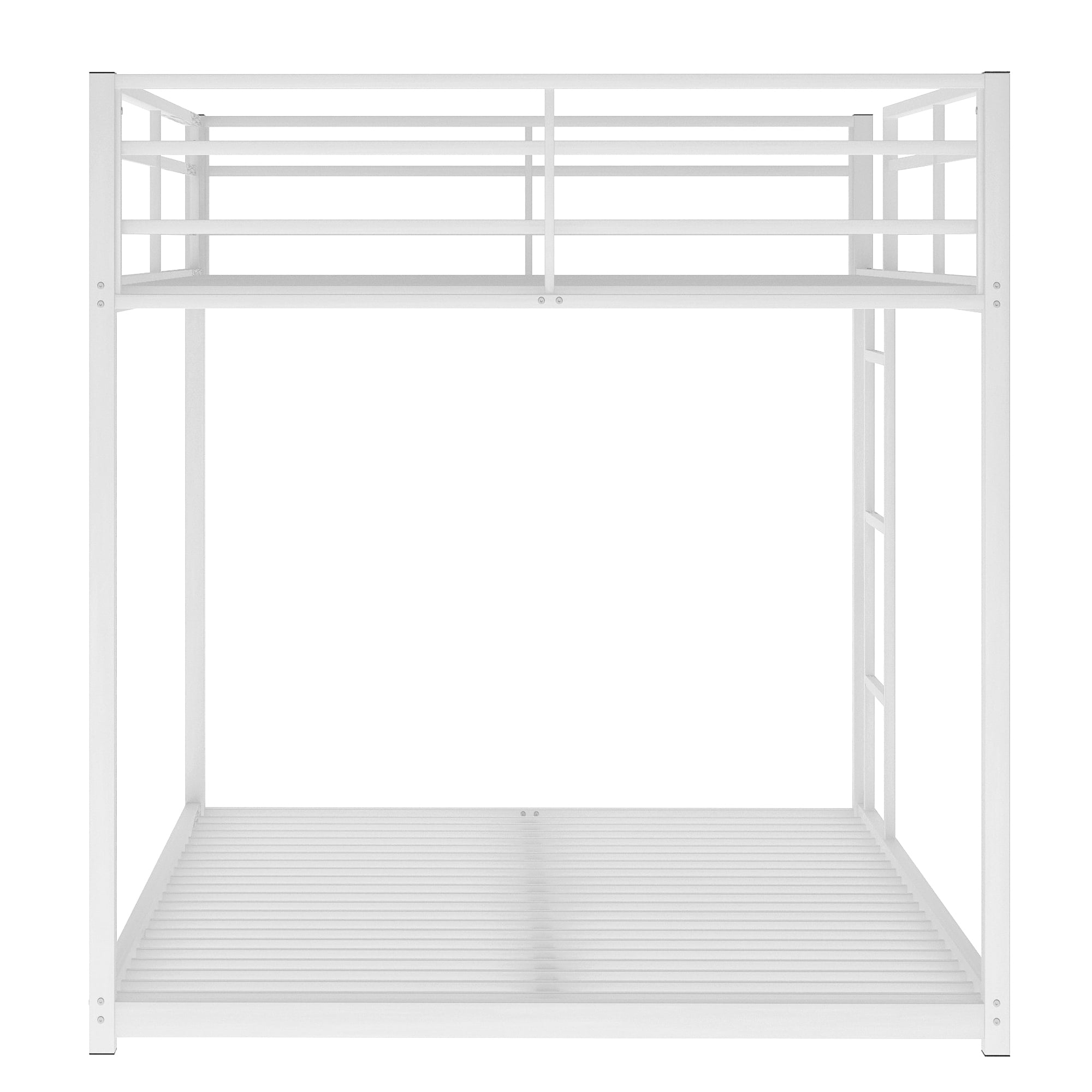 Leumius Full Over Full Low Bunk Bed for Kids Teens Adults,Metal Low Bunk Bed with Ladder and Safety Guardrails,Weight Capacity 350lb,White