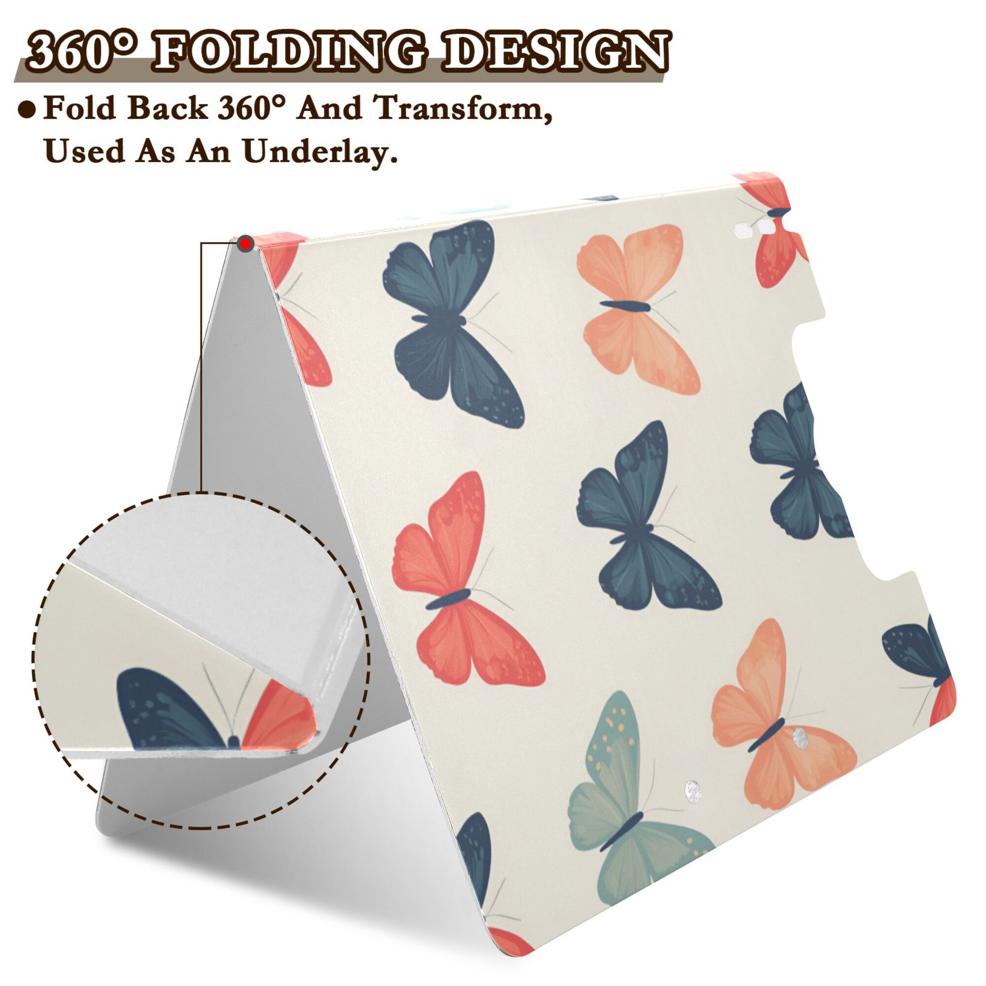 FORMRS A4 Clipboard Folder with Pen Holder Horizontal Foldable School Office Binder, Orange Butterflies
