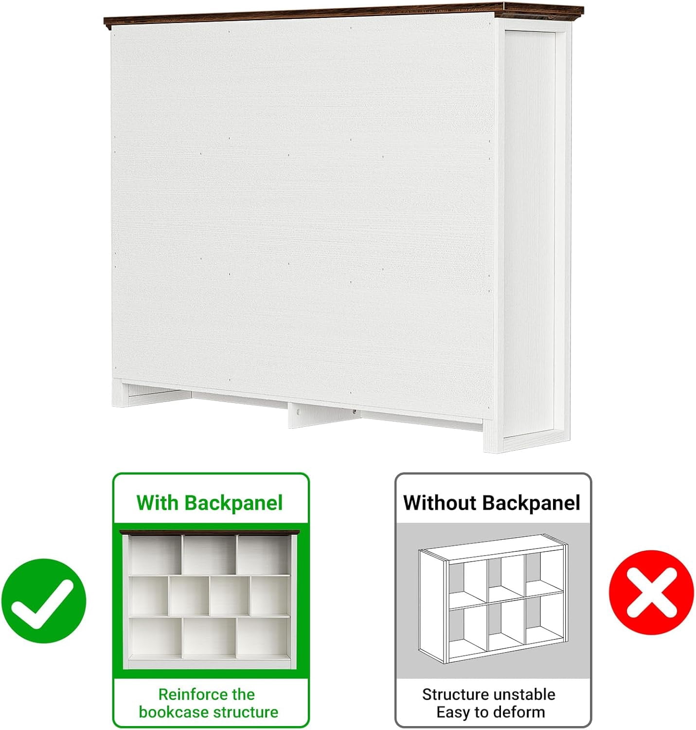 Homieasy 50" Wood Cube Storage Organizer, 10 Cube Storage Book Shelf, Wooden 3 Tiers Floor Standing Low Bookcase for Living Room, Bedroom, Home Office, Kids Room, White & Rustic Brown