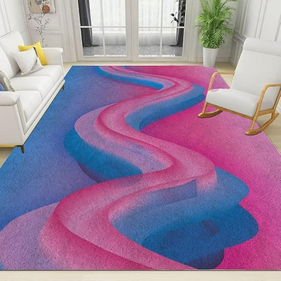 Blue Pink Wave Area Rug, Blue And Pink Aesthetic Rug, Girls Bedroom Non-Slip Soft Rectangle Carpet For Living Room Bedroom Dining Table Modern Home Office 3 x 4ft