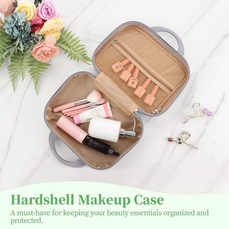 Hard Shell Cosmetic Case 13 Inch Makeup Case Portable Makeup Travel Case Small ABS Carrying Suitcase with Elastic Band Hand Luggage Bag Organizer