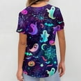 thumbnail image 4 of MLQIDK Halloween Scrub Tops Women Nurse Uniform Shirts Funny Medical Scrubs Short Sleeve V-Neck Scrub Shirts Fun Pumpkin Ghost Bat Printed Nurse Uniforms Royal Blue L, 4 of 4