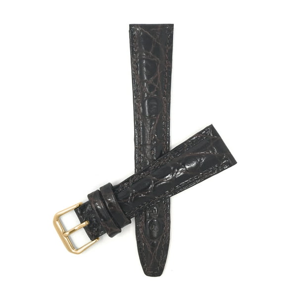 Bandini 12mm Womens Italian Leather Watch Band Strap - Brown - Glossy - Padded - Crocodile Pattern - Gold Buckle