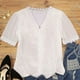 thumbnail image 5 of Qarigey Camiseta de gasa para mujer, blusa holgada de encaje lavable con cuello de y manga corta, camisa de oficina para deportes al aire Prendas para la parte del cuerpo beis blanco XXL, 5 of 6