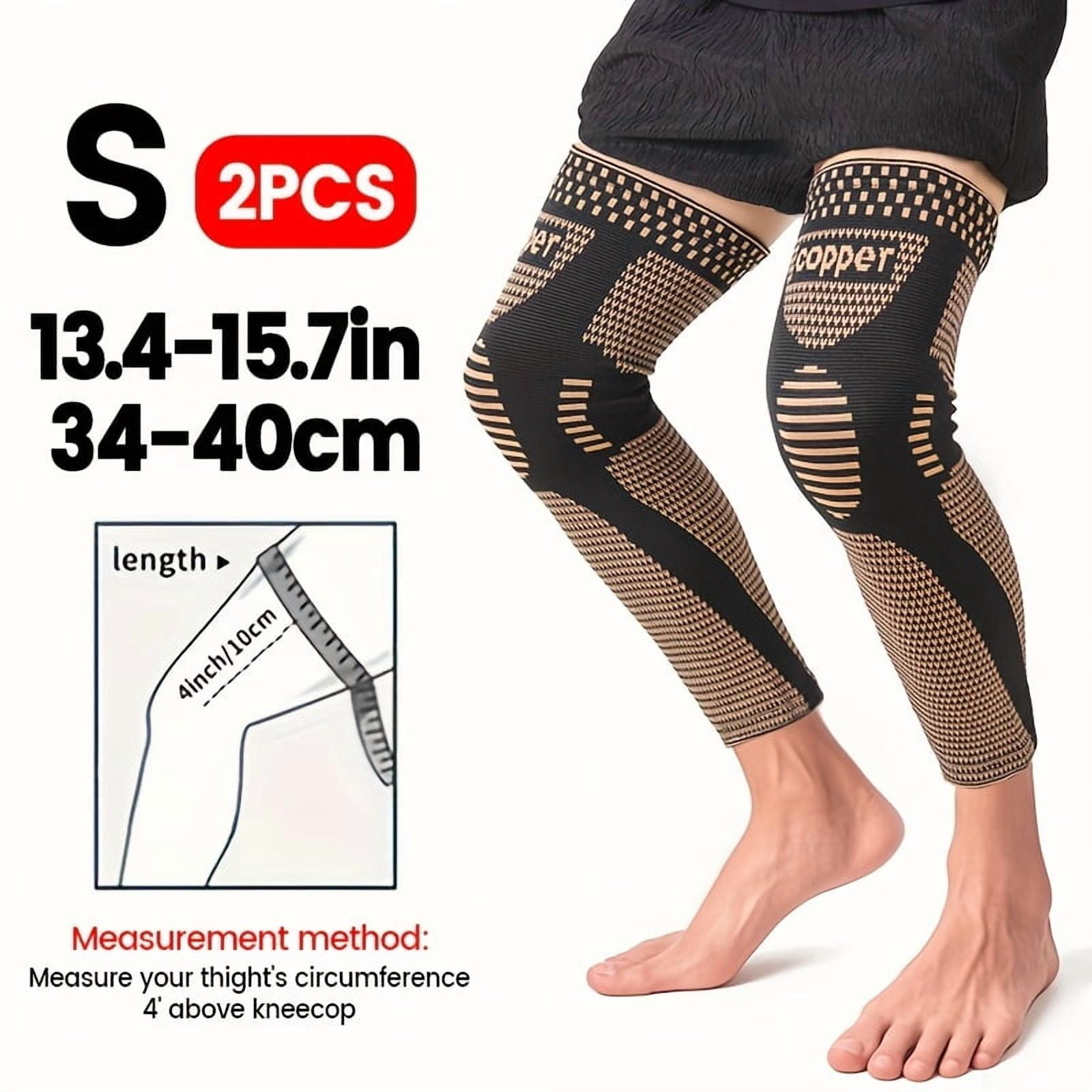 Copper Long Knitted Compression Knee Braces - Full Leg Compression Sleeves for Men & Women - Support for Exercise, Daily Life, Work, Fitness Running, Basketball, Volleyball