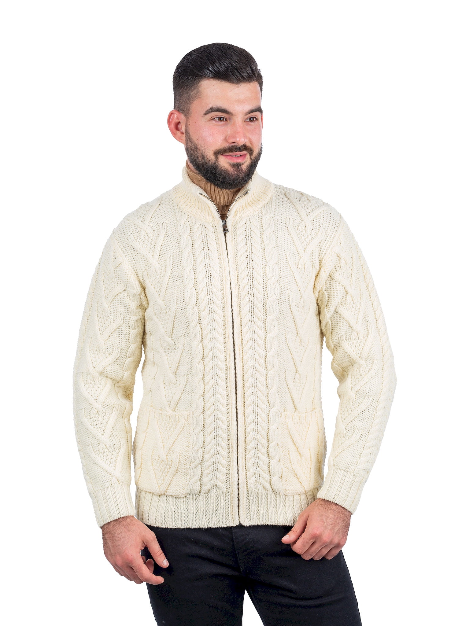 SAOL SAOL Irish Cable Knit Cardigan Sweater for Men 100 Merino Wool
