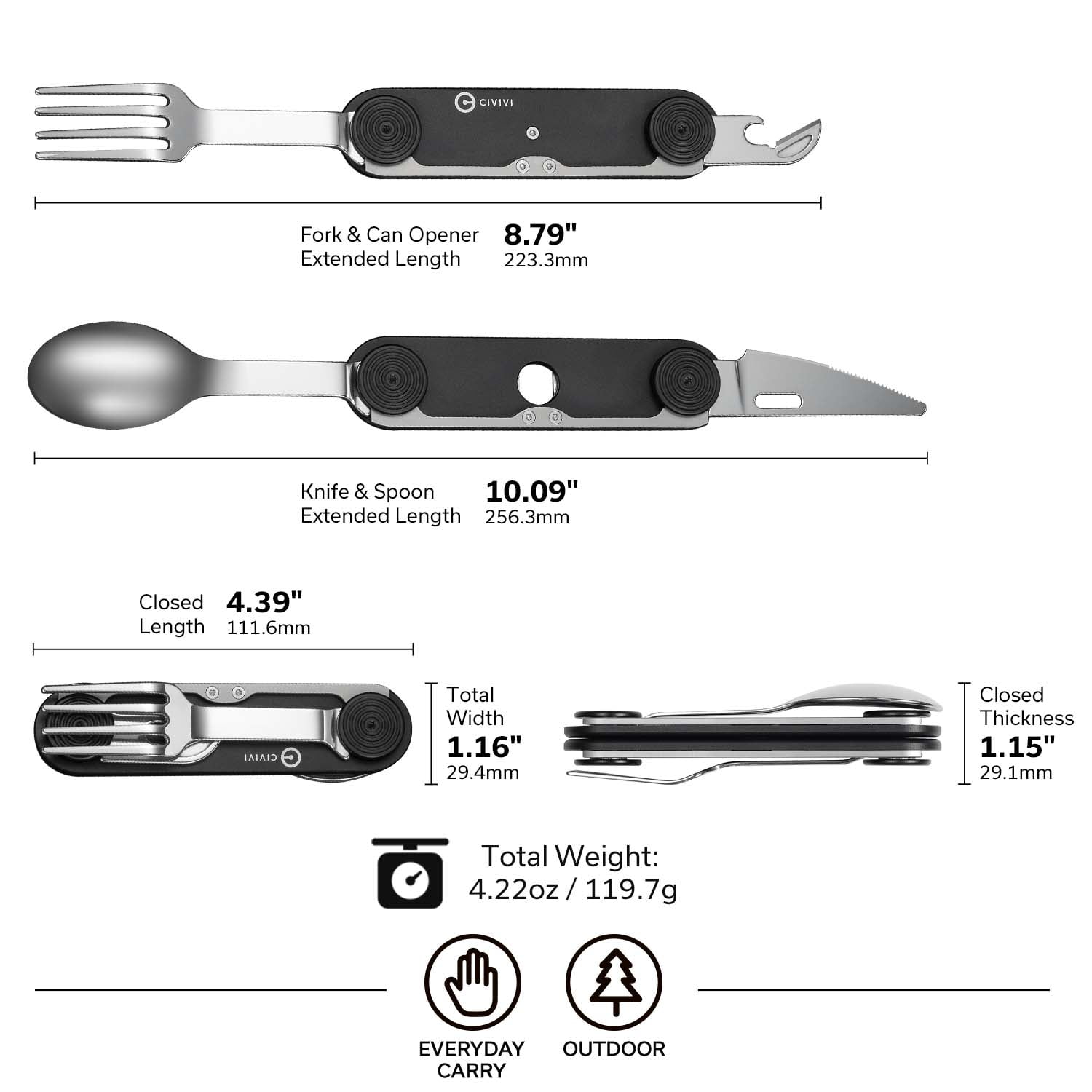 CIVIVI Knives Partake Multi-tool 4-in-1 Black Aluminum & Stainless Steel Camp Knife C24032C-1