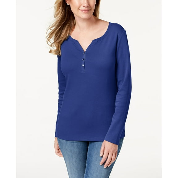 Karen Scott Cotton Henley Top Ultra Blue XS