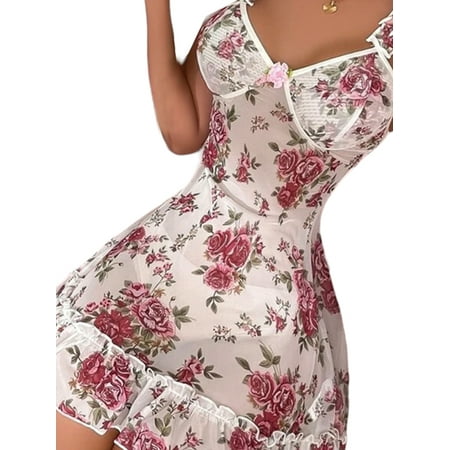 Keeccty Women Babydoll Lingerie See-Through Lace Mesh Sexy Nightgown