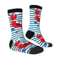 thumbnail image 3 of Uemuo Red Funny Crab on Blue Stripe Pattern Women's Crew Socks, Soft Durable Breathable Moisture-Wicking with Odor Control Cotton socks, 3 of 9