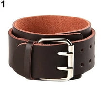 Ayyufe Adjustable 2 Layers Men's Leather Wristband Buckle Cuff Bangle Bracelet
