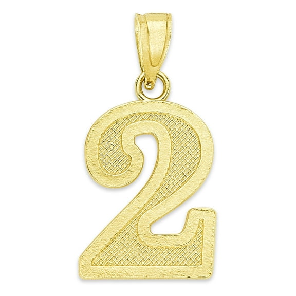 Solid Yellow 10k Gold Number 2 Pendant - Lucky Number Jewelry Gifts for Women and Men