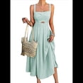 thumbnail image 2 of Vestido Midi de Verano con Tirantes Finos, Botones y Lazo Frontal para Mujer, Estampado Floral Verde S, 2 of 10