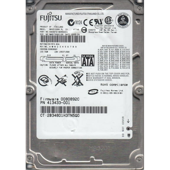 MHV2100BH PL, PN CA06672-B25500C1, Fujitsu 100GB SATA 2.5 Hard Drive