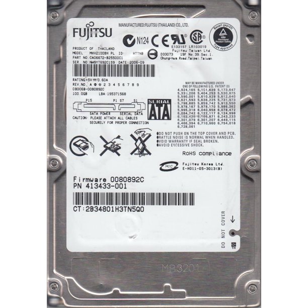 MHV2100BH PL, PN CA06672-B25500C1, Fujitsu 100GB SATA 2.5 Hard Drive MHV2100BH PL, PN CA06672-B25500C1, Fujitsu 100GB SATA 2.5 Hard Drive