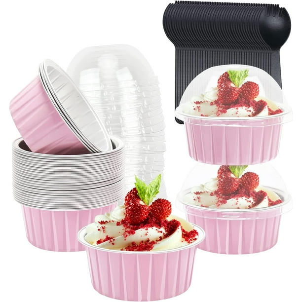 Jumbo Muffin Liners with Lids 50 Pack, 5oz Aluminum Foil Cupcake Cups